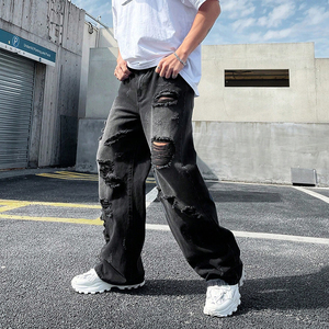 Jean décontracté <span class=keywords><strong>Qiyi</strong></span> pour homme, respirant, brodé, en denim noir, avec poche avant, coupe droite, fermeture éclair, délavé foncé, idéal pour l'hiver - Product Image 3
