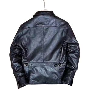 Blouson Bomber Homme en Cuir de Chèvre Pleine Fleur, Finition Mate Rétro, Huilé et Non Enduit, Faible MOQ, Fabrication OEM, Personnalisable, Noir - Product Image 4