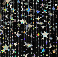 Guirlande de rideau à cordes à thème dégradé, étoiles, croissant de lune, cercles, points, ornement, drapeau pour la décoration de fête d'anniversaire, Ramadan/Eid Mubarak