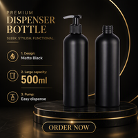 Bouteille en plastique cosmétique cylindrique ronde résistante aux produits chimiques, noire mate, 500 ml, 16 oz, vide, en HDPE, avec pompe à lotion