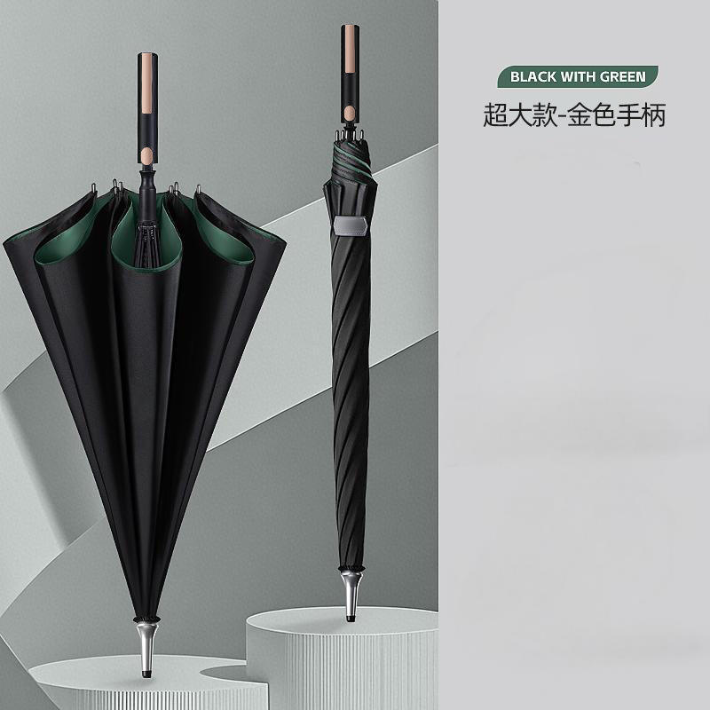 01 ร่มด้ามยาวสีดำ ด้ามจับสีทอง