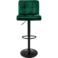 Chaise de bar de luxe en velours vert capitonnée, tabourets de comptoir pivotants réglables avec repose-pieds en métal noir mat pour comptoir de petit-déjeuner d'appartement