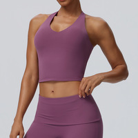 Débardeur de yoga halterneck simple à col en V profond, respirant, très élastique, maintien élevé, en Spandex/Nylon, avec dos flatteur