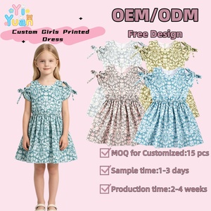 Abito Estivo Casual per Bambine con Motivo Floreale Vintage, Spalle Scoperte, Maniche Annodate, Vita Elastica, Personalizzabile, MOQ Basso 15 Pezzi - Product Image 1
