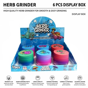 <b>Herb</b> Grinder 6 Pcs Display <b>Box</b> Round Zinc Alloy Magnetic Lid Colorful Design For Smooth Grinding - Product Image 1