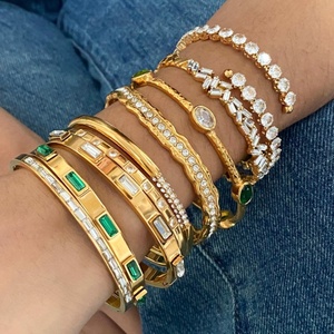 18K Gold Plating European High-End Ins Open Titanium Steel Cuff <b>Bracelet</b> Stainless Steel Zircon Hand Jewelry Fashion - Product Image 3