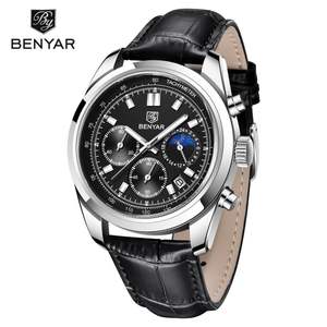 Jam Tangan Pria Benyar 5193 Terbaru, Multifungsi Kronograf Fase Bulan, Tali Kulit Sapi, Quartz, Bisnis, Stopwatch, Tanggal, 24 Jam - Product Image 2