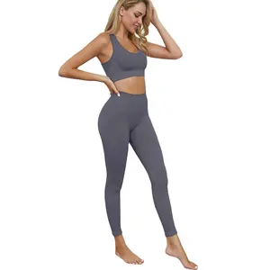 Damen Sportweste und Leggins Sport-Set Damen Fitness-Yoga-Set solide Farbe nahtloses Yoga-Set bester Körperanzug für Yoga