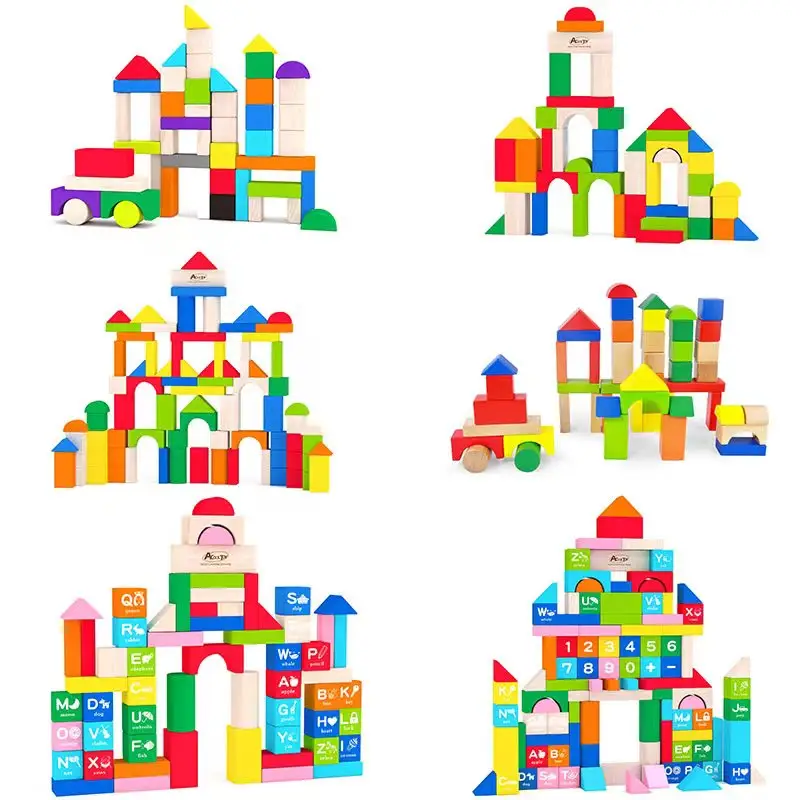 Colorful Building Toys Set Building Block Toys for Kids Stacking Bricks Board Games Educational Wooden Unisex