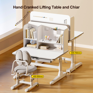 Kids Home Study <strong>Table</strong> with Wheels <strong>and</strong> Bookshelf Backrest Height Adjustable Student Desk <strong>and</strong> <strong>Chair</strong> <strong>Wood</strong> <strong>Children</strong> Reading <strong>Table</strong> - Product Image 2