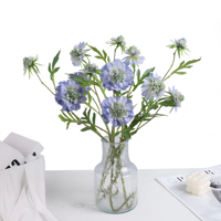 Bunga Scabiosa Sutra Biru Buatan 3 Kepala, Romantis dan Menawan untuk Dekorasi Pernikahan, Rumah, dan Pesta