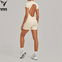 Combinaison de sport pour femme à demi-zip et dos évidé, manches courtes, pour la gym, la course, le Pilates, le yoga et le fitness