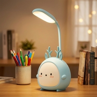Lampe de bureau LED électrique USB rechargeable en ABS, motif animal mignon, lumière chaude et froide (3000K-6000K) à CRI élevé, intensité réglable, pour dortoir