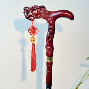 Bâton de marche en bois massif avec poignée tête de dragon, pointe en caoutchouc antidérapante, robuste et léger, pour personnes âgées - Product Image 3