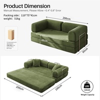 Canapé-lit convertible carré en tissu rembourré avec support lombaire et accoudoirs, design moderne et écologique pour appartement