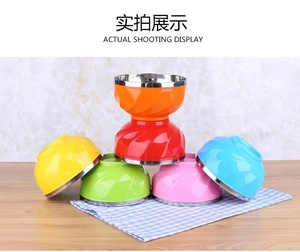 Hai lớp Thép không gỉ salad trộn bát đầy màu sắc thép không gỉ nhà bếp bát với nắp đáng yêu gạo súp bát cho bé - Product Image 5