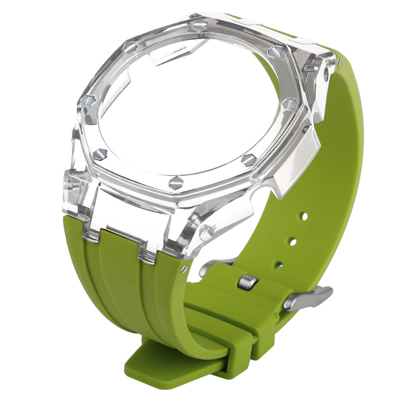 Estuche transparente+correa verde claro