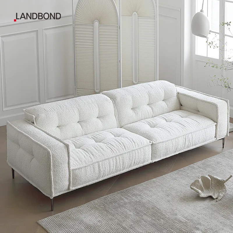 Sofá de terciopelo de bucle nórdico de diseño interior de alto estilo, sofá de 3 plazas, sofá Boucle Beige, conjunto de sofá árabe blanco, muebles de sala de estar