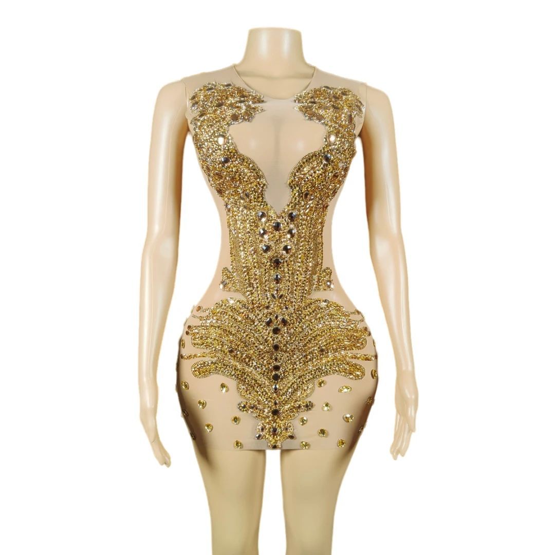 Chic Styles and Comfort in sheer gold dress for Trendy Women