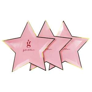 Assiettes en papier jetables compostables de luxe en gros, forme étoile, dorées, roses, finition brillante/mate, personnalisables pour biscuits et salades - Product Image 4
