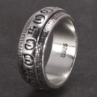 Anneaux en argent sterling 925 véritable, style rétro, rotatifs, porte-bonheur, avec inscription tibétaine Om Mani Padme Hum, pour hommes et femmes