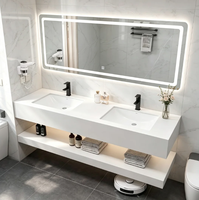 Meuble-lavabo de salle de bain haut de gamme en pierre frittée intégrée à double vasque avec miroir LED anti-buée, pour projets de villas OEM/ODM