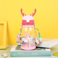 Bouteille d'eau créative pour enfants de 480 ml, avec pailles, anti-fuite, pour l'école