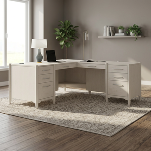 Executive Wood L-Shaped <b>Corner</b> <b>Desk</b> with Double Pedestal and Drawer Engineered Wood - Product Image 2