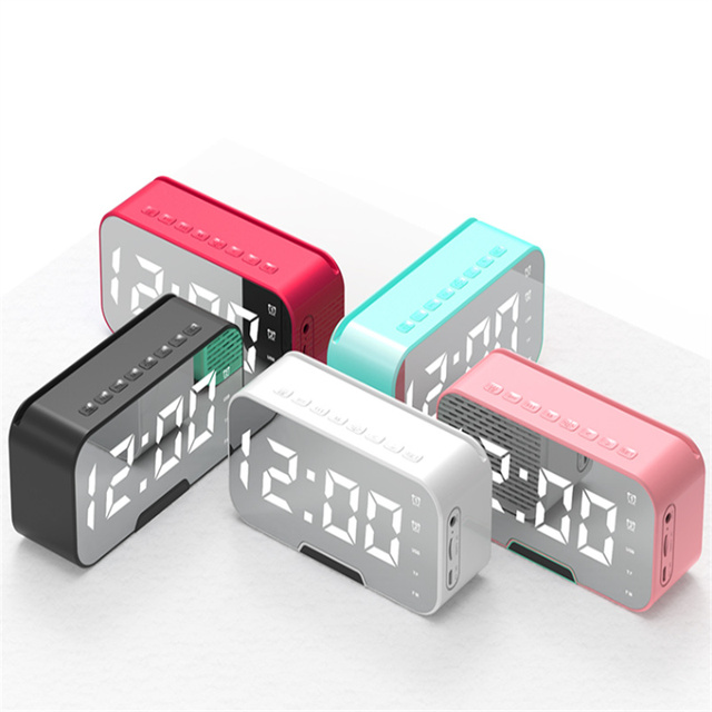 Hot LED Mirror Electronic Clock Speaker Home Small Portable Speakers With Mobile Phone Holder Adjust Brightness Sleep Timer
