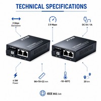 Convertidor de Medios de Fibra Óptica ZTRS 10/100/1000M, 2xRJ45, Puerto Óptico SC 1000M, Jumbo Frame, Plug and Play, para Extensión de Red Gigabit