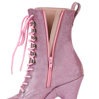 Chaussures de pole dance à lacets en dentelle rose scintillante de 20 cm (8 pouces) - Talons de strip-teaseuse pour spectacle de nuit en boîte de nuit - Danseuse exotique