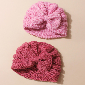 Sonbahar/Kış 2 Renkli Set Bebek Örgü Sıcak Yün Şapka Avrupa Amerika Tarzı Yıkanabilir Çevre Dostu Dört Mevsim Şapka Fiyonk - Product Image 2