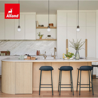 Lemari Dapur Melamin Alland Modular Creamy Raw Wood Look Two Town Custom Japandi Fluted Island Kitchen Cabinet