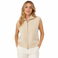 Gilet pull sans manches en laine/nylon à col polo zippé pour femme, style Normcore/Minimaliste, automne-hiver, OEM ODM