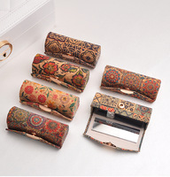 Étui à rouge à lèvres pliable de style vintage avec miroir, boîte de rangement de maquillage de voyage compacte, élégante, minimaliste, anti-poussière et portable