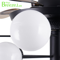 Ventilateur de plafond moderne 42/48 pouces à LED en fer et verre avec télécommande pour salle de bain intérieure, vente en gros