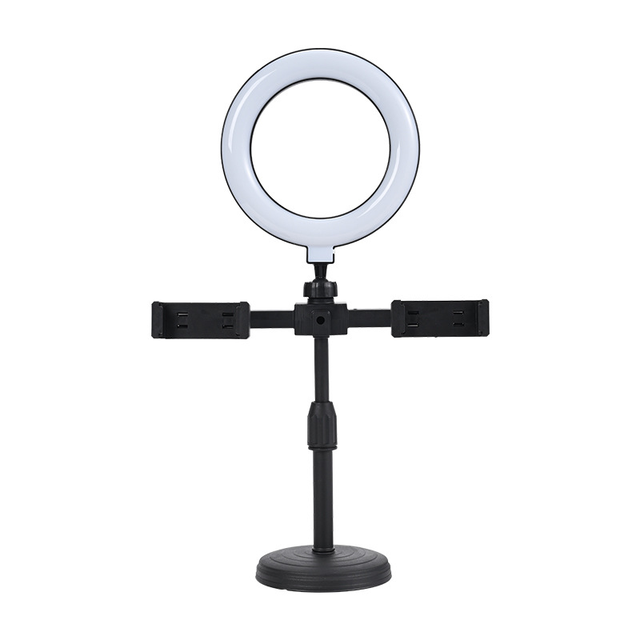 Ring Light Clip Clamp Mount Dual Mobile Phone Live Broadcast Stand Desktop Phone Holder Adjustable Color Temperature 2800-5700K