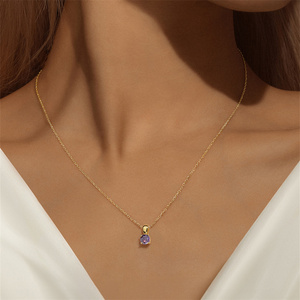 Collier en argent sterling 925 avec pierre de naissance et zircon coloré, plaqué or 18 carats, tendance, pour femme - Nouveauté Canner - Product Image 6