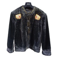 MOQ : 1 pièce |   Veste thermique personnalisable en fausse laine, faite à la main, avec sequins tête de tigre, collection automne-hiver 2025, style industriel français