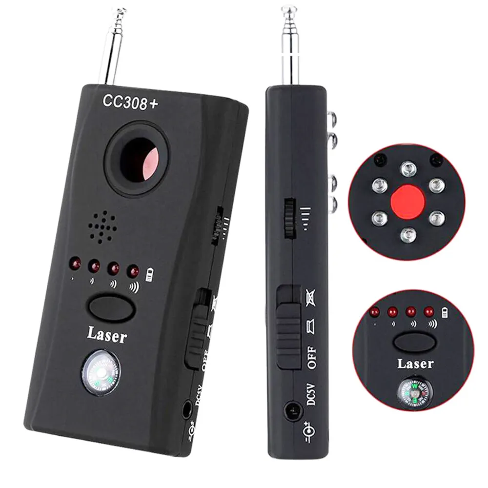 CC308 + Mini Anti-Spy RF sinyal radyo frekans dedektörü gizli kamera lazer Lens GSM cihazı bulucu dedektörü