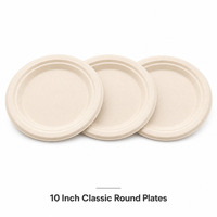 Assiettes rondes écologiques 100 % biodégradables de 10 pouces, vaisselle jetable en bagasse de canne à sucre compostable