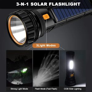 Lampe torche solaire portable ultra-lumineuse à LED en ABS, étanche, rechargeable par USB, portative avec une visibilité de 100-200 m - Product Image 4