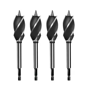 Four Flute Hex Shank 10mm -32mm High Carbon Steel Screw Point Woodworking Fast Speed Wood Drilling Holes Drill Bit