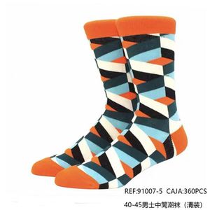 Calcetines de Media Pantorrilla para Hombre, Tallas 40-45, con Patrón Geométrico Colorido, Calcetines de Moda - Product Image 1
