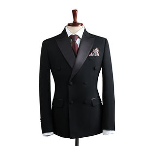 Double Breasted Slim Business <strong>Suit</strong> <strong>Men</strong> Flat Front Style Breathable Worsted Viscose/Polyester Anti-Wrinkle Notched Collar Zipper - Product Image 2