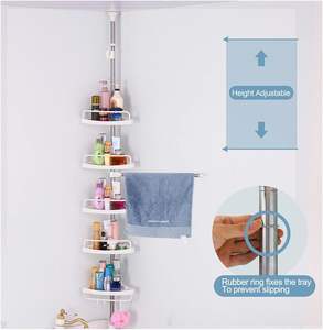 Rustproof מקלחת מדף אמבטיה מוט מוט מדף אחסון עם 4 סלים מתכווננת - Product Image 2