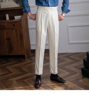 Pantalon Homme Printemps-Automne MCP052 Italien Napolitain Taille Haute Coupe Droite Décontracté, Vintage Anglais, Pantalon Habillé