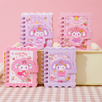 Carnet spirale A7, 80 feuilles, couverture autocollante couleur, bord ondulé, 4 motifs lapins, mini format de poche, papeterie étudiante, vente en gros