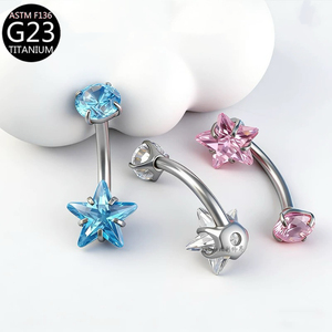 Anello <span class=keywords><strong>per</strong></span> <span class=keywords><strong>ombelico</strong></span> in titanio ASTM-F136 14G con zircone a stella, all'ingrosso, a forma di stella, <span class=keywords><strong>per</strong></span> donna, gioielli <span class=keywords><strong>per</strong></span> piercing al corpo - Product Image 2