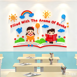 <span class=keywords><strong>Arte</strong></span> Murale 3D in Acrilico a Tema Libro per Area Lettura Bambini, Decorazione per Aula, Adesiva, Personalizzazione Disponibile - Product Image 3